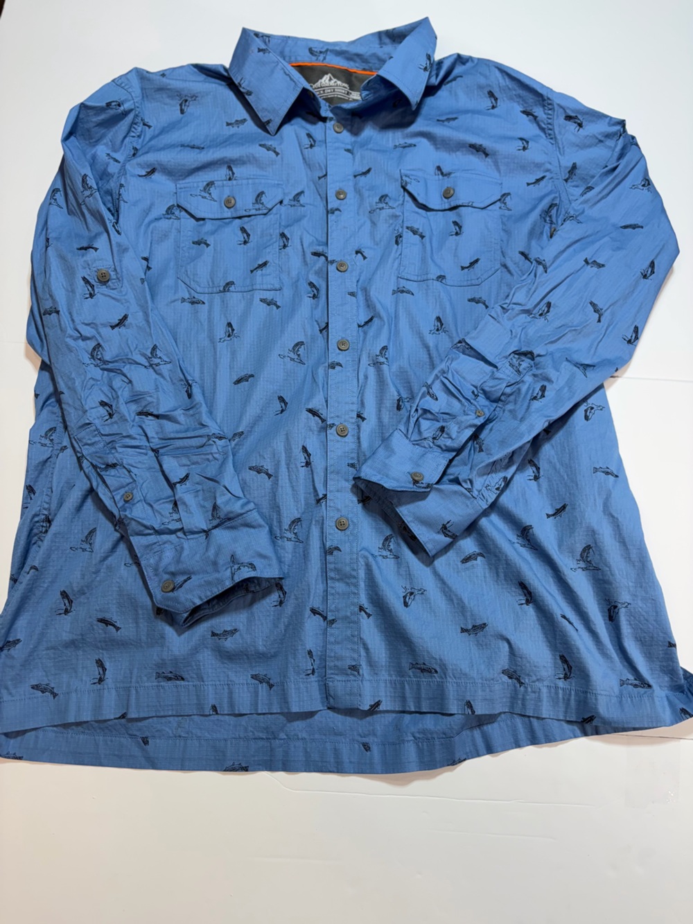 Croft & Barrow Mens Blue Fish Print Stretch Ripstop Shirt XXL